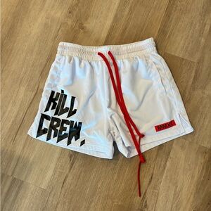 Kill Crew White Athletic Shorts with Red Accents